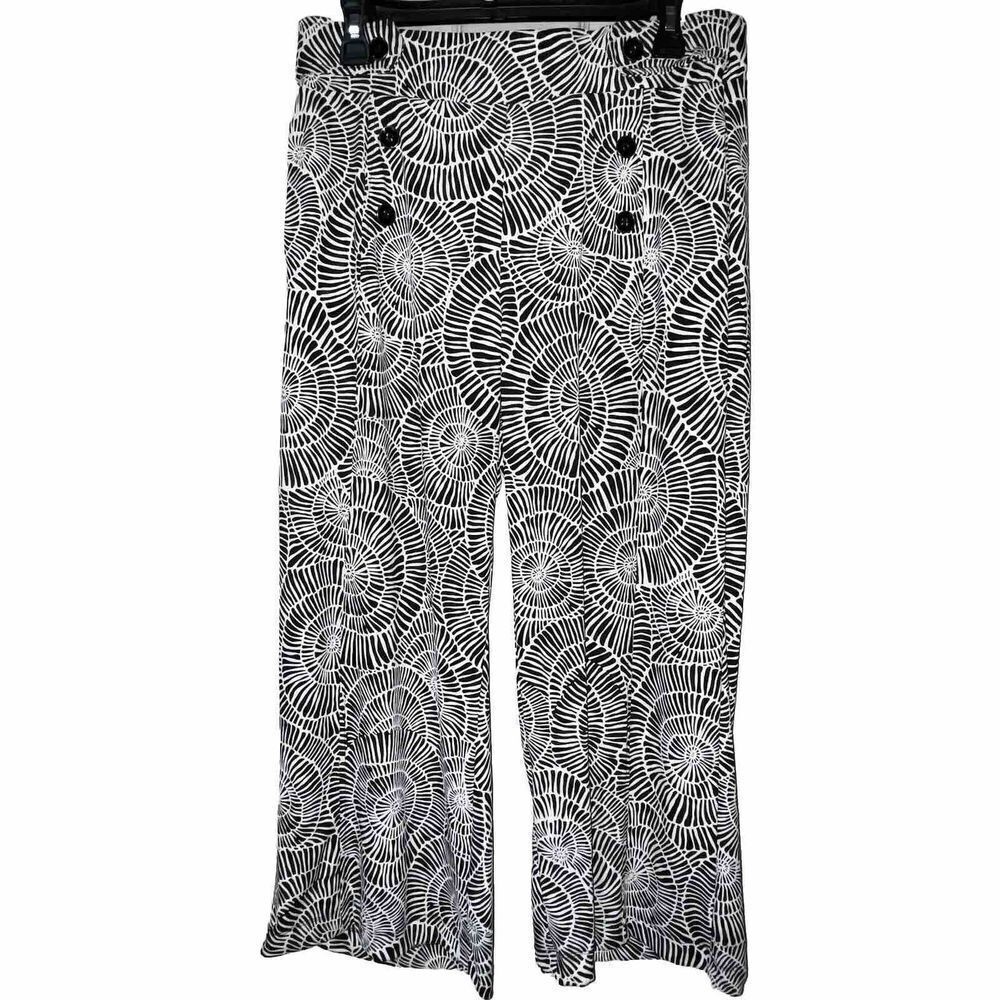 Robert Louis Womens Pants Size Med Wide Ankle Black White Textured‎ Design Art